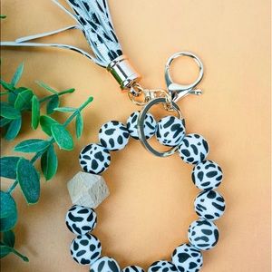 Cow tassel beaded bracelet keychain